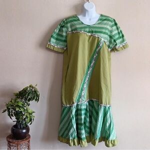 Green Mermaid Vintage Handmade Dress With Sequins & Scales Print Fabric Handmade